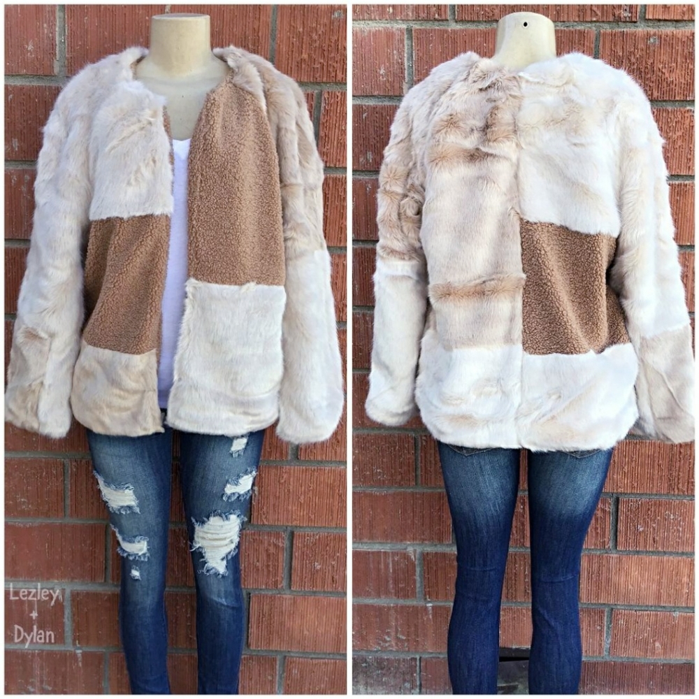 FOR THE REPUBLIC Chic Faux Mixed Fur Jacket Coat - Picture 9 of 12